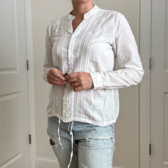 Cotton Embroidered Button Front Shirt with Drawstring Hem - Picture 4 of 9